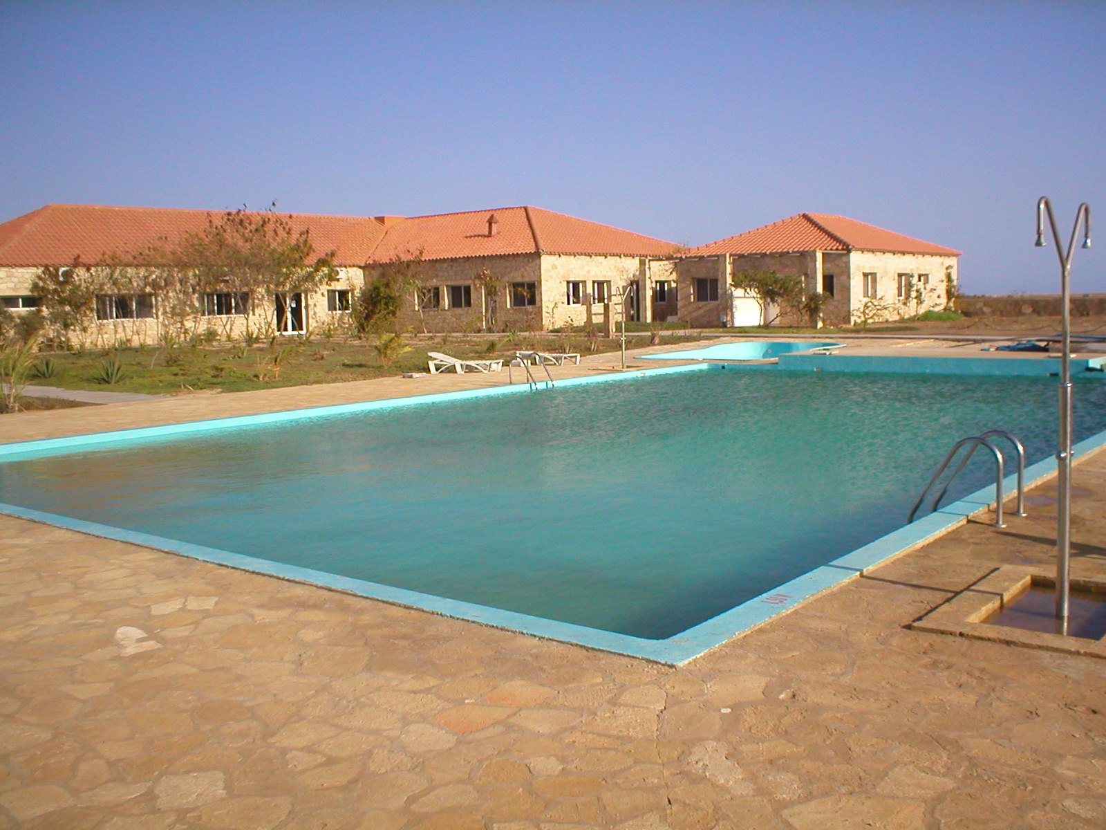 Swimming pool and hotel building